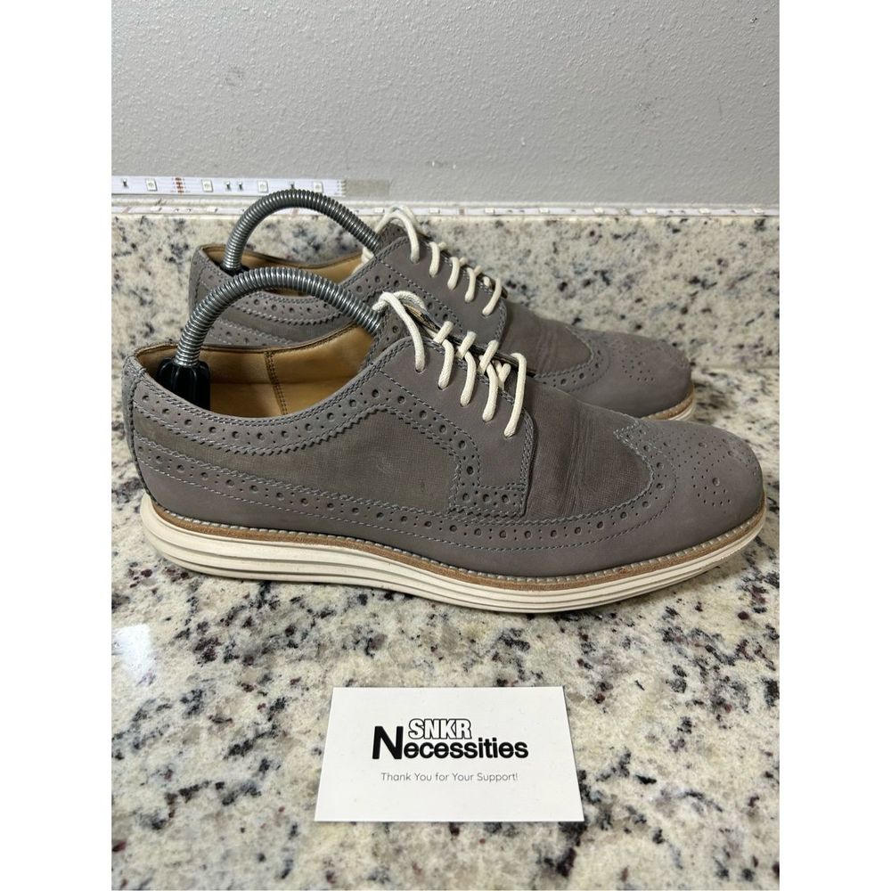 Cole Haan Mens 8.5 Shoes Grey Leather Lunargrand Longwing Wingtip Oxford Shoes